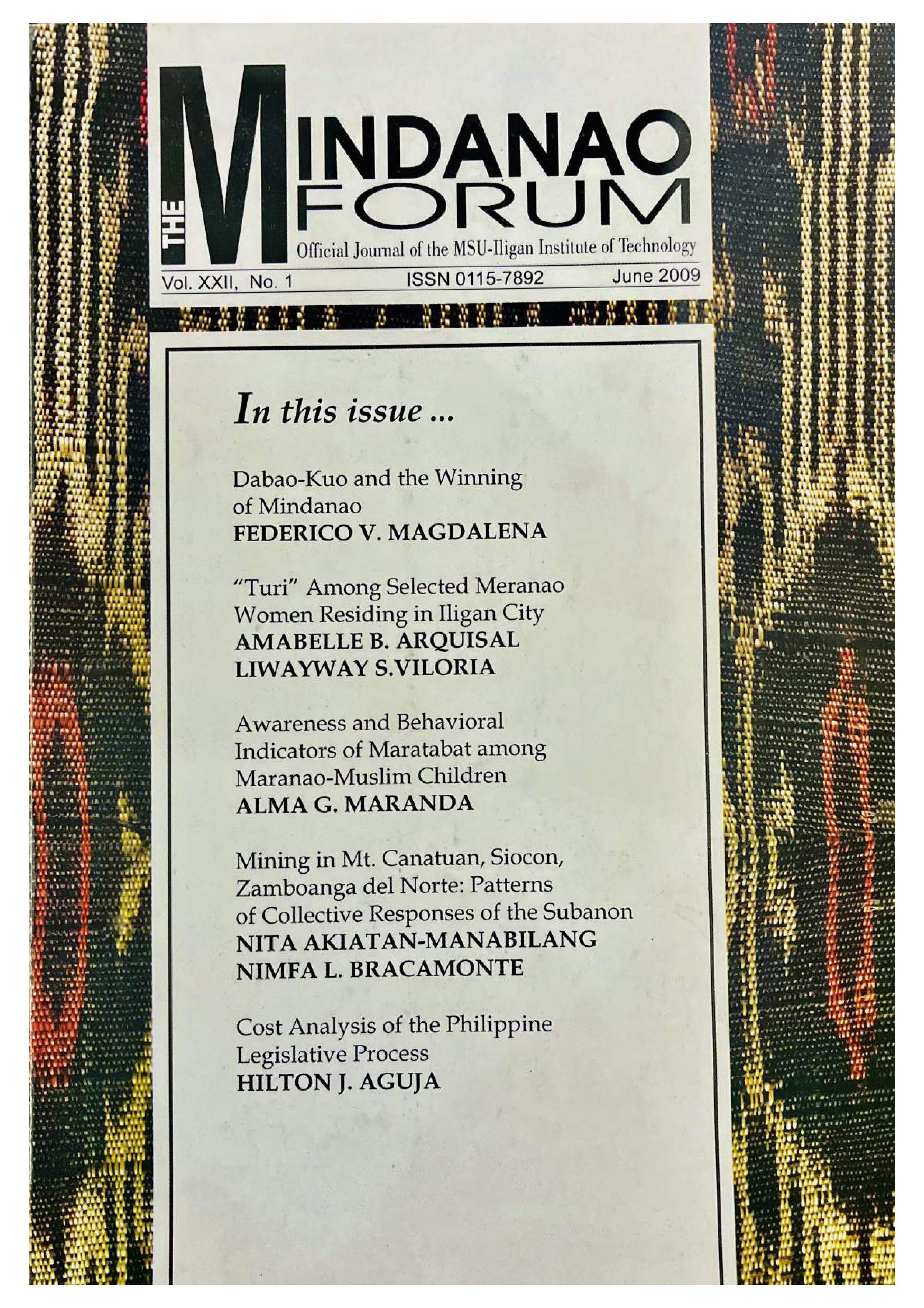 					View Vol. 22 No. 1`` (2009): THE MINDANAO FORUM
				